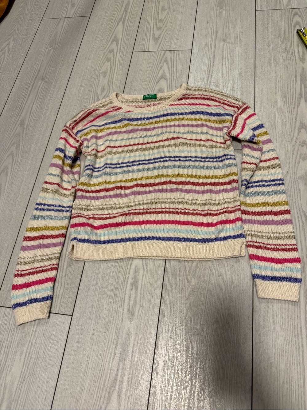 United Colors of Benetton girls 11/12 metallic rainbow stripe knit sweater cozy